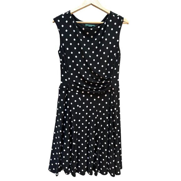Lauren Ralph Lauren Black & White Polka Dot Dress Career‎ Office Women's Size 10 - Picture 1 of 13